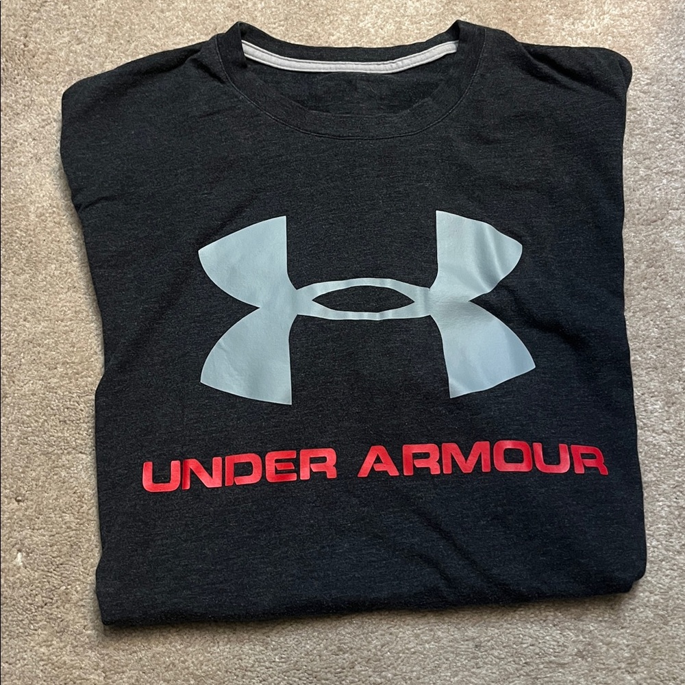 Under Armour Black Tee with Red and Gray Logo
